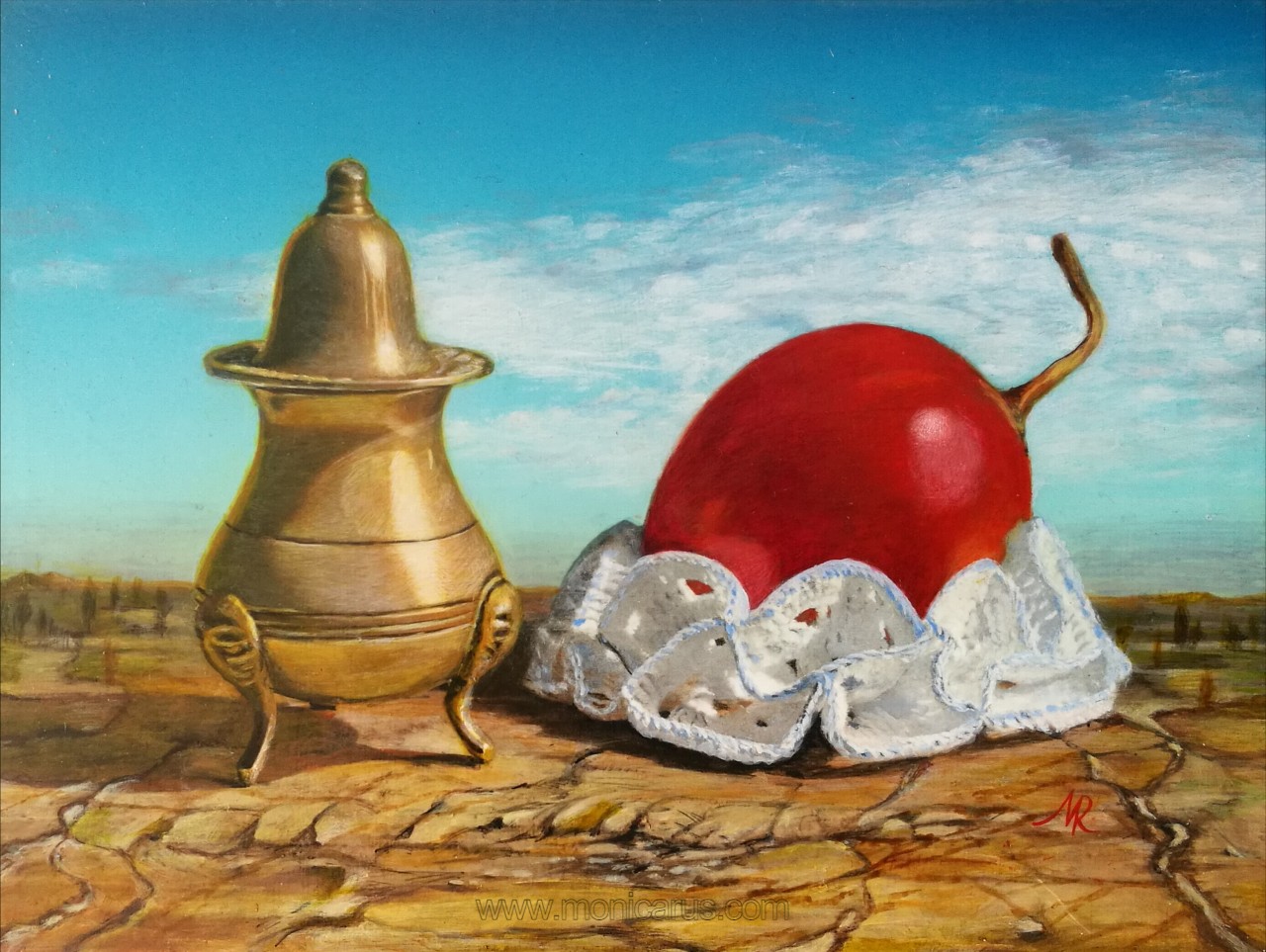 Still life with Tamarillo, painting by Monica Rus in acrylic on panel, still life.